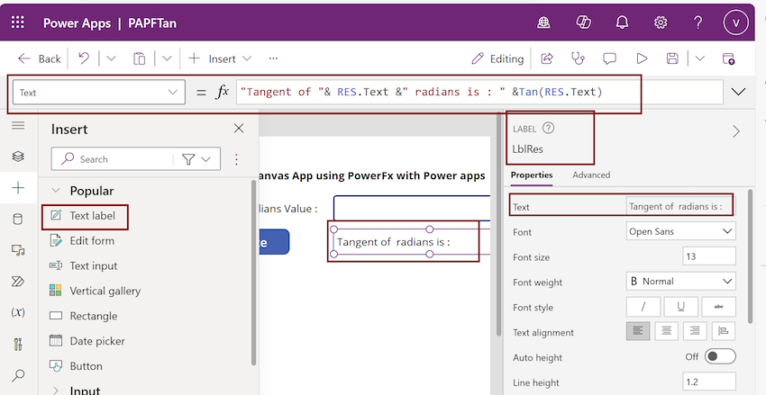 Insert Label control